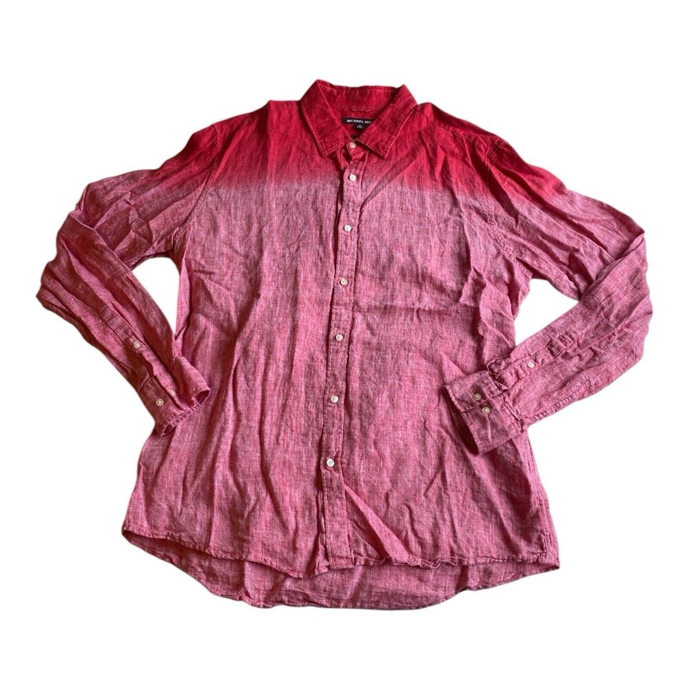 Michael Kors Men's Red 100% Linen Button Up Dress Shirt SIZE XL - Long Sleeve